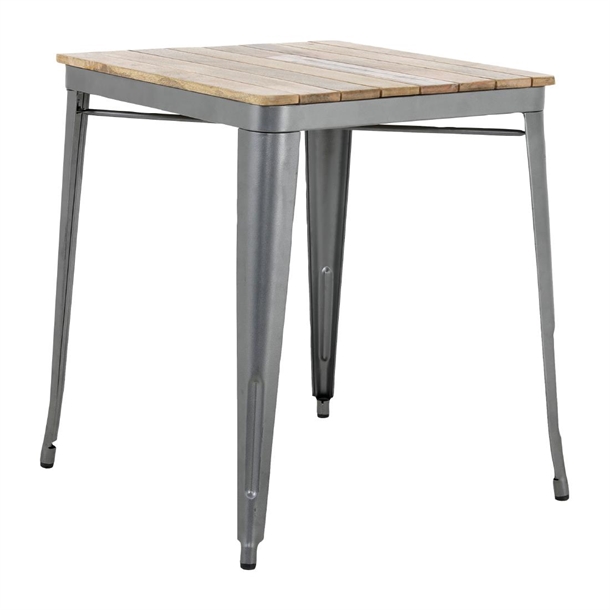Bolero Bistro Esstisch Geschlitzte Mango Holzplatte Gewehrmetall Rahmen 650mm