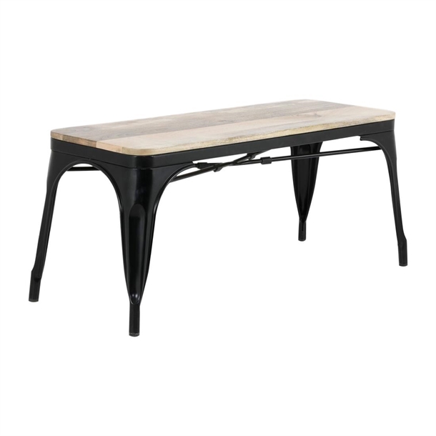 Bolero Bistro Innenbank Mango-Holz & Schwarzes Gestell 1000mm (2 Stück)