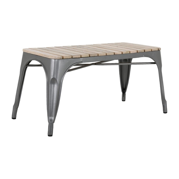 Bolero Bistro Indoor Bench Slatted Mango Wood Top Gun Metal 850x370mm (Set 2)