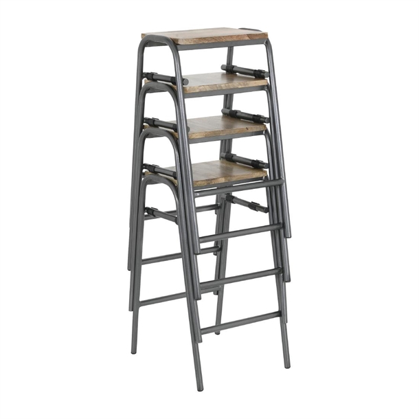 Bolero Cantina Compact Mango Wood Top Stool Gun Metal (Set 4)