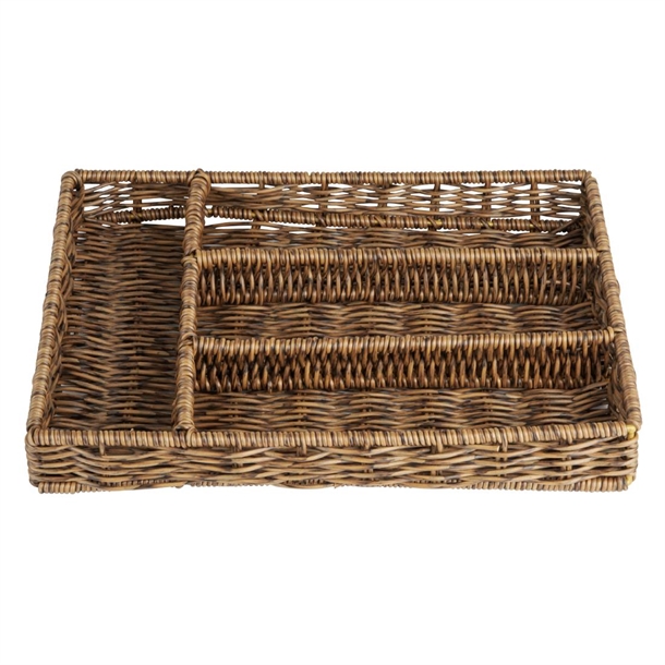 Olympia Cutlery Organiser Dark Polywicker - 340x250x50mm