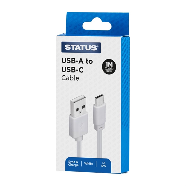 Status USB A to USB C Charging Lead White - 1m
