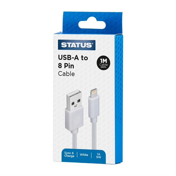Status USB A to 8-Pin Charging Lead White - 1m