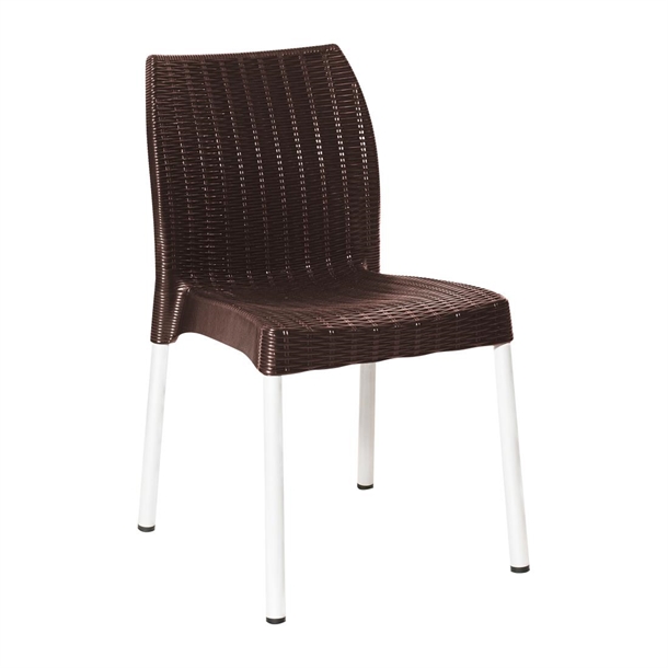 Bolero Elements Polypropylene Rattan Side Chair Dark Brown(Set 4)