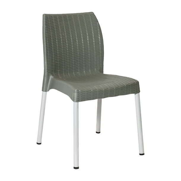 Bolero Elements Polypropylene Rattan Side Chair Olive Green (Set 4)