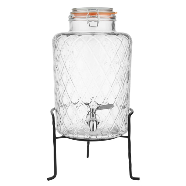 Olympia Geo Glass Clip-Top Drinks Dispenser with Wire Stand - 8Ltr