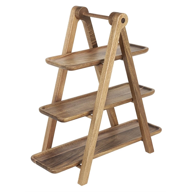 Olympia Acacia Wood 3-Tier Serving Trays with Display Stand - 430x200x445mm