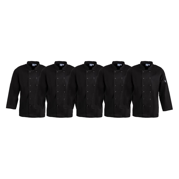 Whites Vegas Chefs Jacket Long Sleeve Black Polycotton - Size XL-A438-XL(Pack 5)