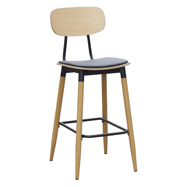 Durafurn Austin Barstool Black PU Vinyl Seat & Nat Backrest (Pack 2) (Direct)