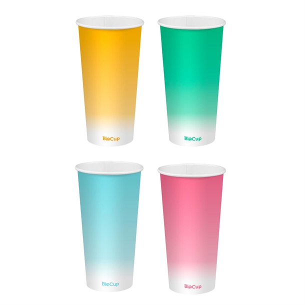 BioPak Cold Paper Biocups Coloured FSC Mix - 600ml 90mm (Box 1000) (B2B)