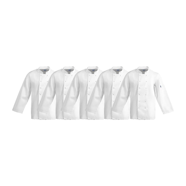 Whites Vegas Chefs Jacket Long Sleeve White Polycotton - Size XS (Pack 5)