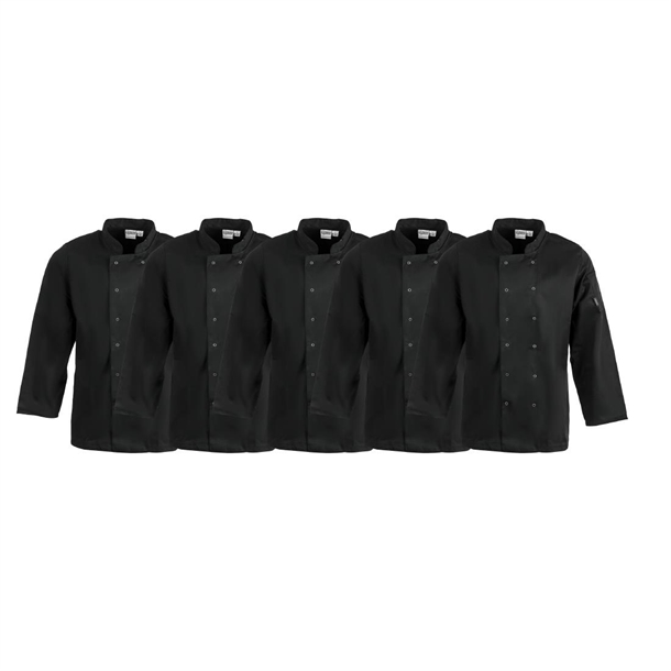 Whites Vegas Chefs Jacket Long Sleeve Black Polycotton - Size M (Pack 5)