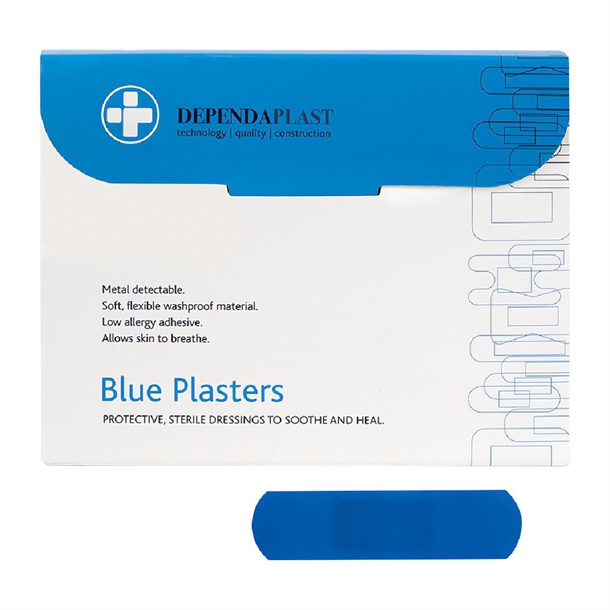 Dependaplast Blue Food Area Plasters - 7.5x2.5cm (Box 100)
