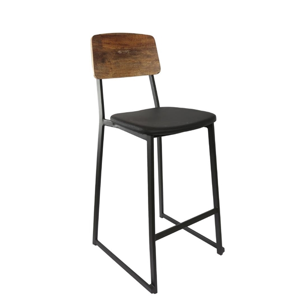 Furnlink Denver Barstool - Black Vinyl & Rustic Wood (Pack 2) (Direct)