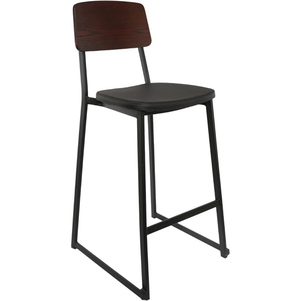 Furnlink Denver Barstool - Black Vinyl & Dark Natural (Pack 2) (Direct)