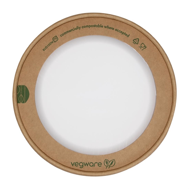 Vegware Round Paper Lid with Window Kraft 150-Series (Pack 300)