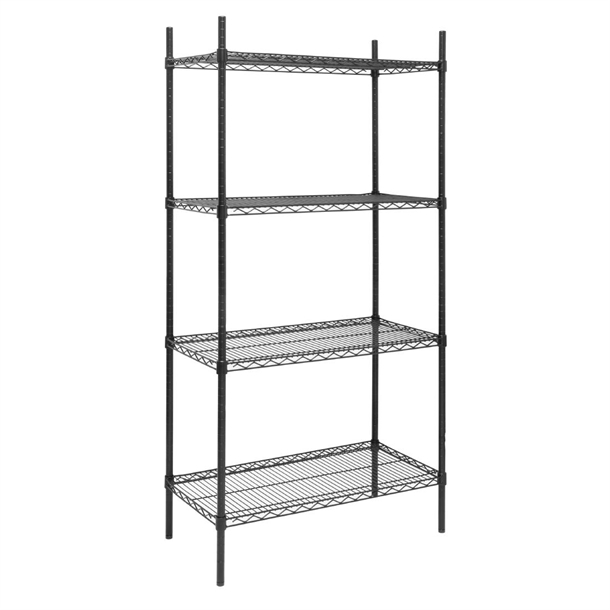 Nisbets Essentials Flat Pack 4 Shelf Unit with Black Epoxy Coated - 91x46x183cm