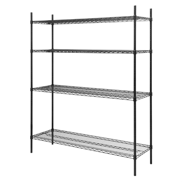 Nisbets Essentials Flat Pack 4 Shelf Unit with Black Epoxy Coated - 152x46x183cm