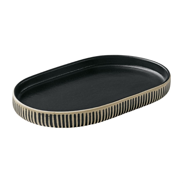 Playground Nara Black & White Oval Plate - 180x110mm (Pack 6) (B2B)