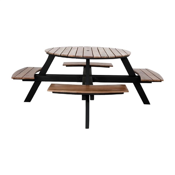 Ensemble table de pique-nique ronde Acacia avec bancs Bolero