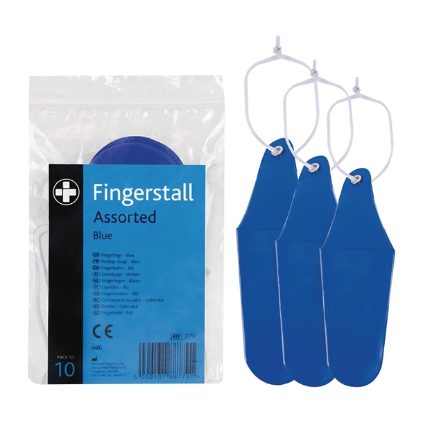Finger Stall Assorted Sizes - Blue (Pack 10)