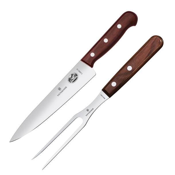 Victorinox Wood Carving Set - 19cm Chefs Knife & 15cm Flat Carving Fork
