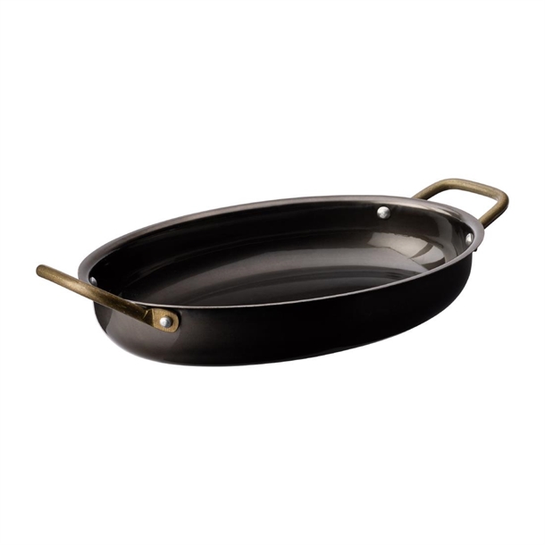 Utopia Black Vintage Steel Oval Dish - 245x175mm (Pack 6) (B2B)