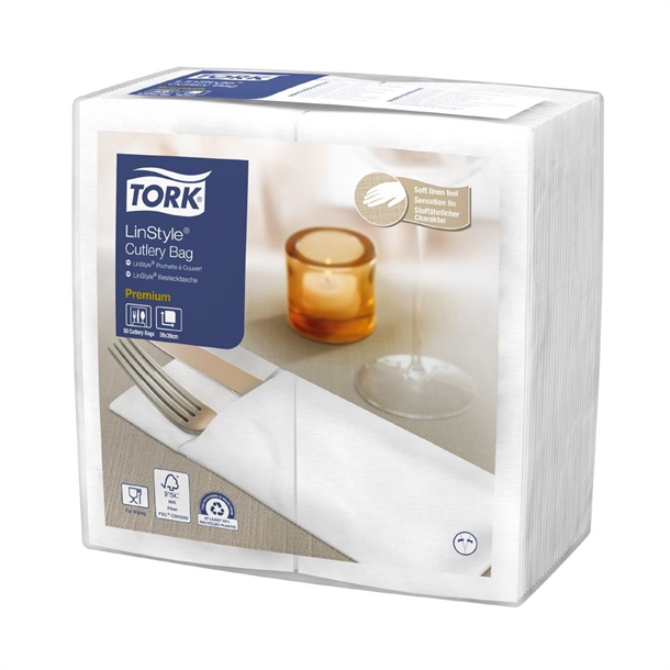 Tork Premium LinStyle White Cutlery Bag Napkin (12x50)