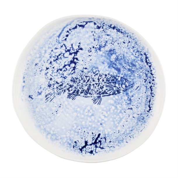 Churchill Inked Fresco Blue Natural Footed Plate - 255mm (Pack 6) (B2B)