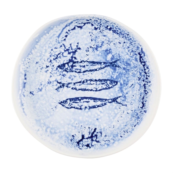 Churchill Inked Fresco Blue Natural Footed Plate - 215mm (Pack 6) (B2B)