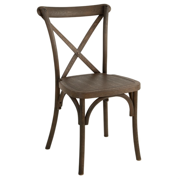 Bolero Manhattan Cross Back Resin Chair Dark Chestnut Wood Effect (Set 4)