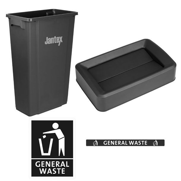 Jantex General Waste Slim Bin Black - 80Ltr