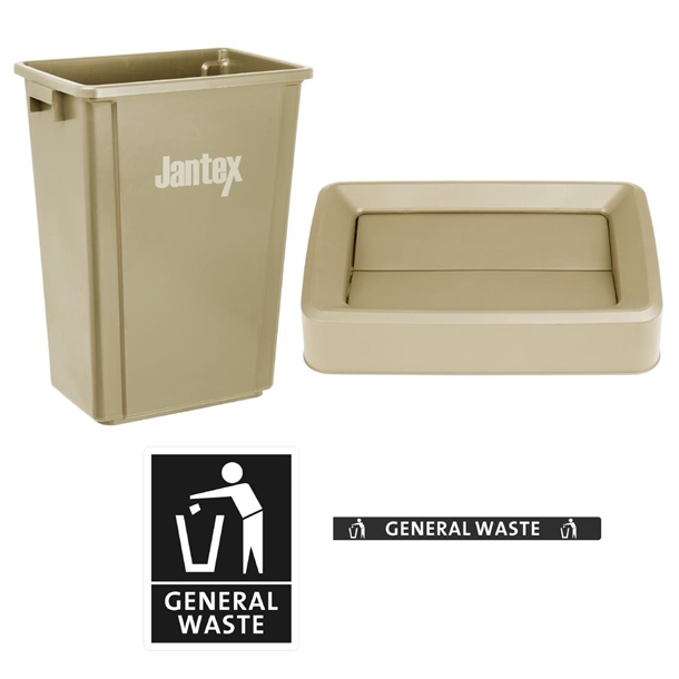 Jantex General Waste Slim Bin Beige - 60Ltr