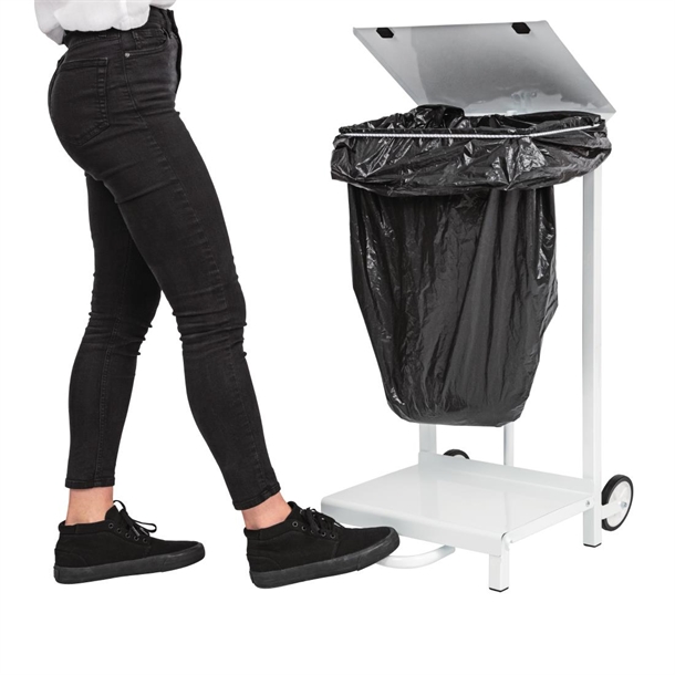 Jantex Support Sac Poubelle Pédale Acier Blanc – 50-60L Hygiénique & Robuste Pour Cuisine, Bureau Ou Commerce
