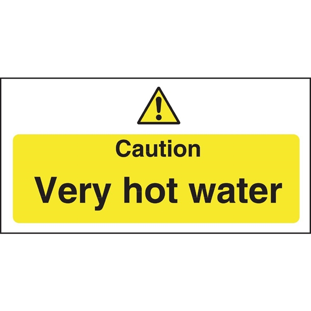 Vogue Caution Very Hot Water Sign - 100x200mm 4x8" (Self-Adhesive)