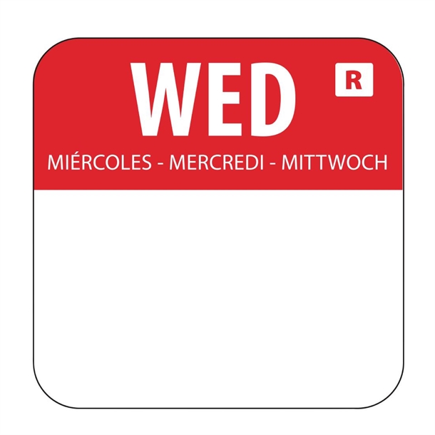Hygiplas Day of the Week Removable Label Wednesday 1'' (Roll 1000)