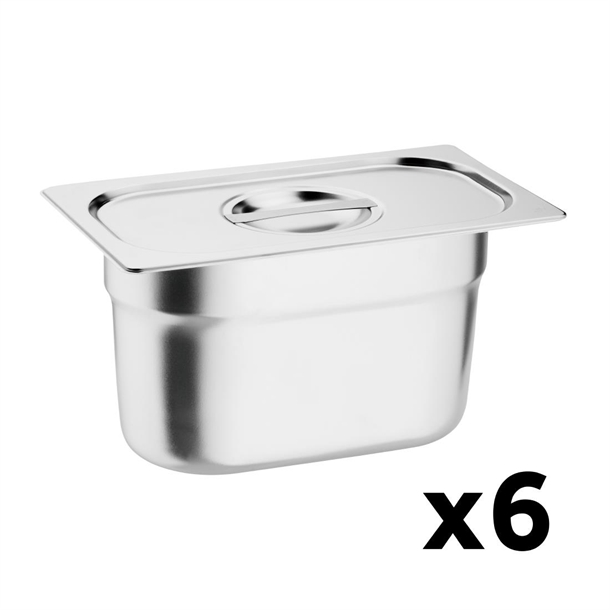 Sale Offer : Vogue St/St - GN 1/9 100mm Pans & Lids (Pack 6)