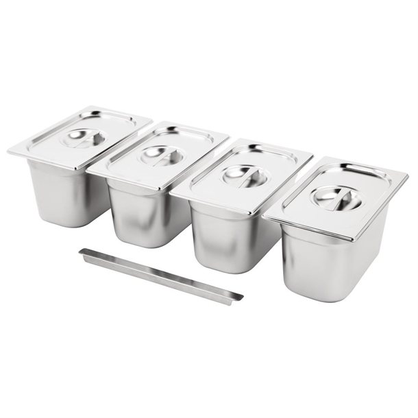 Vogue Edelstahl Gastronorm Behälter Set 4 1/4 Mit Deckel