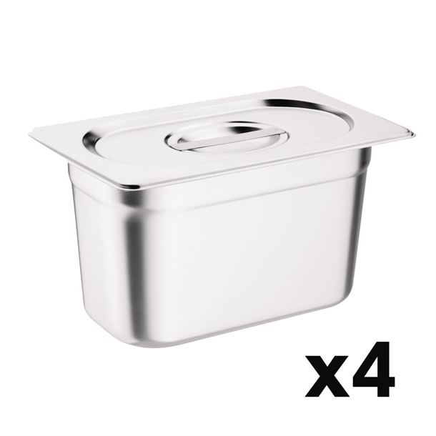 Vogue Edelstahl Gastronorm Behälter Set 4 1/4 Mit Deckel