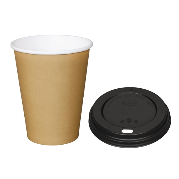 Fiesta Hot Cups Single Wall Kraft with Black Lid - 340ml (Box 1000)