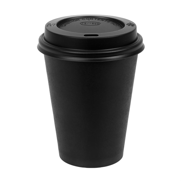 Fiesta Hot Cups Single Wall Black with Black Lid - 340ml (Box 1000)