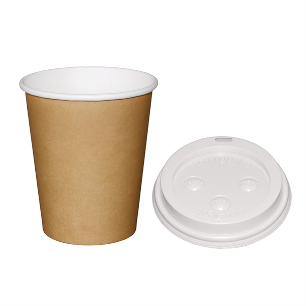 Fiesta Hot Cups Single Wall Kraft with White Lid - 225ml (Box 1000)