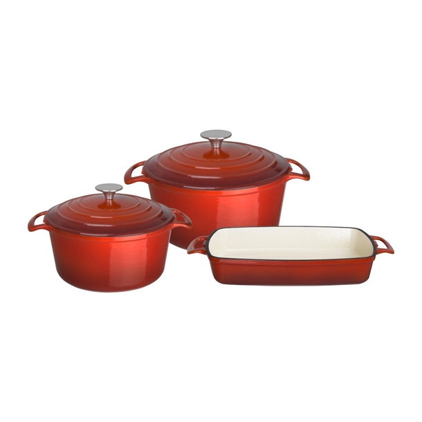 Vogue 3-delige Set Braadpannen en Ovenschaal Rood