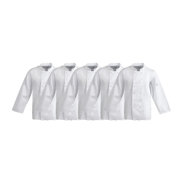 Whites Vegas Chefs Jacket Long Sleeve White Polycotton - Size M - A134-M (Pack 5