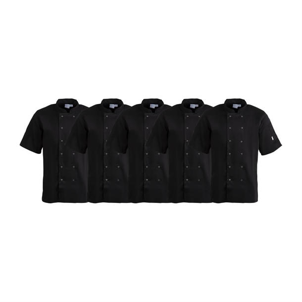 Whites Vegas Chefs Jacket Short Sleeve Black Polycotton - Size M - A439-M (Pack