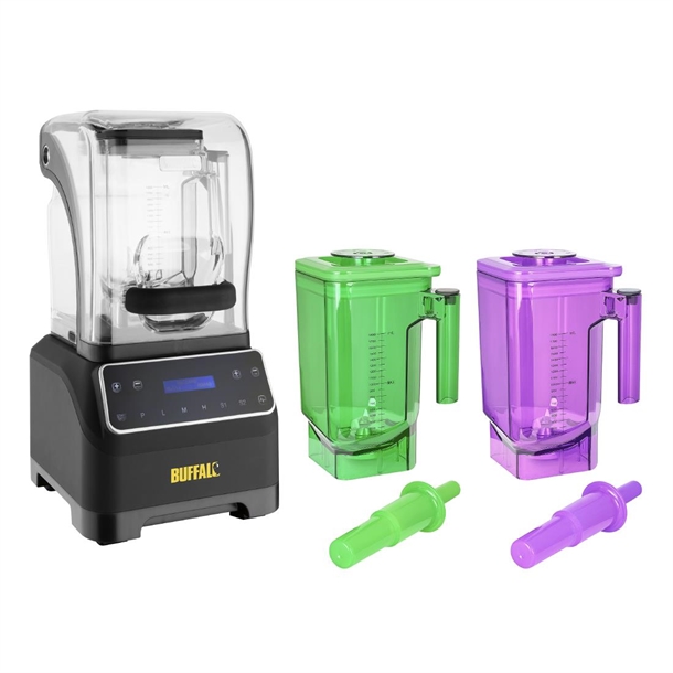 Buffalo Digital Silent Bar Blender with Sound Enclosure & Blue & Green Jug