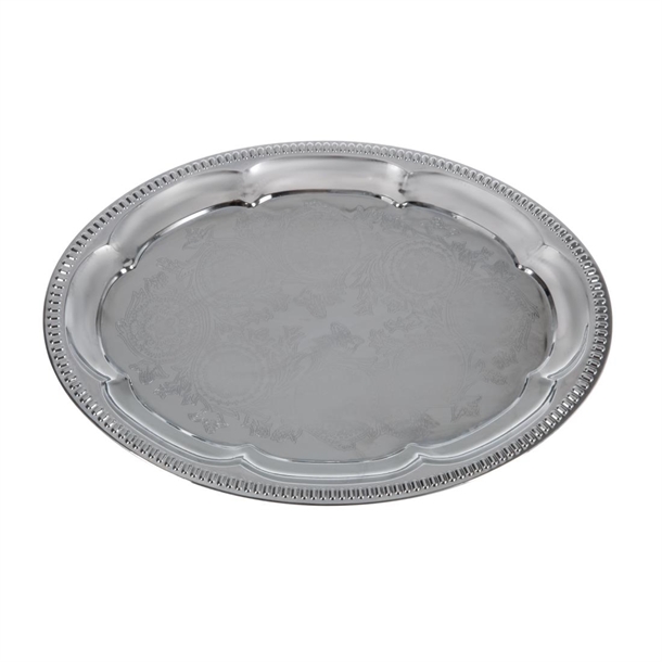 Oval Coffee House Tray Chrome Plated - 30x22cm
