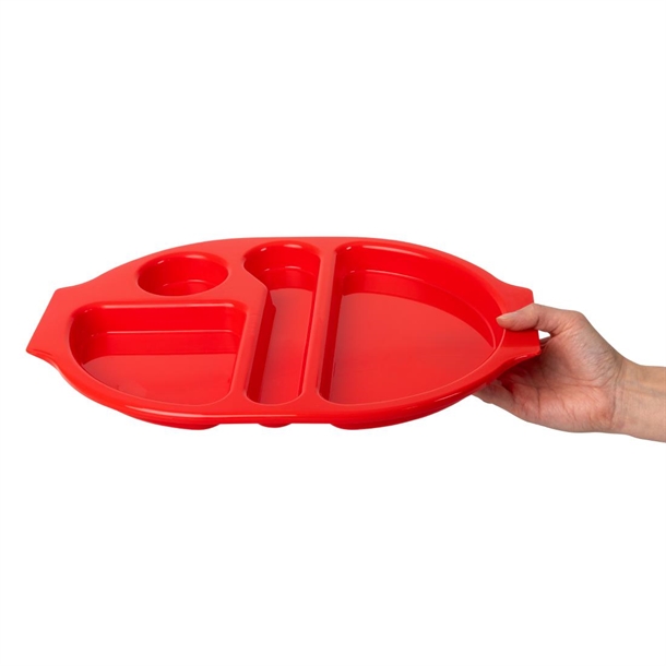 Olympia Kristallon PP Oval Compartment Food Tray Red 375mm (10