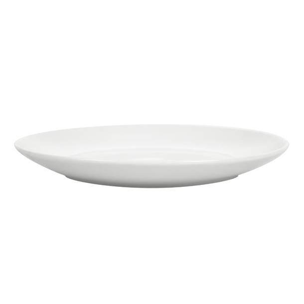 Olympia White Ware Wide Rimmed Service Plates - 230mm Porcelain Plates, 12pc Set, Oven/Dishwasher Safe, Chip Resistant