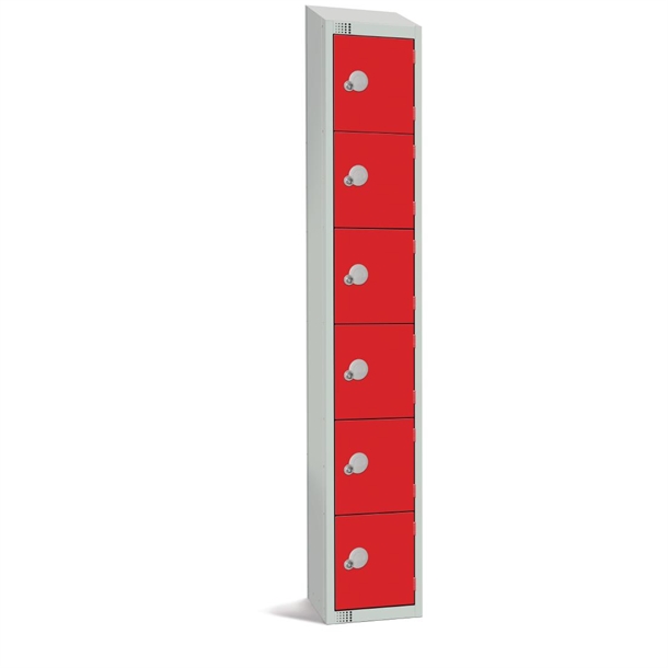 300mm Deep Locker 6 Door (Electronic Lock) Red with Sloping Top (Direct)